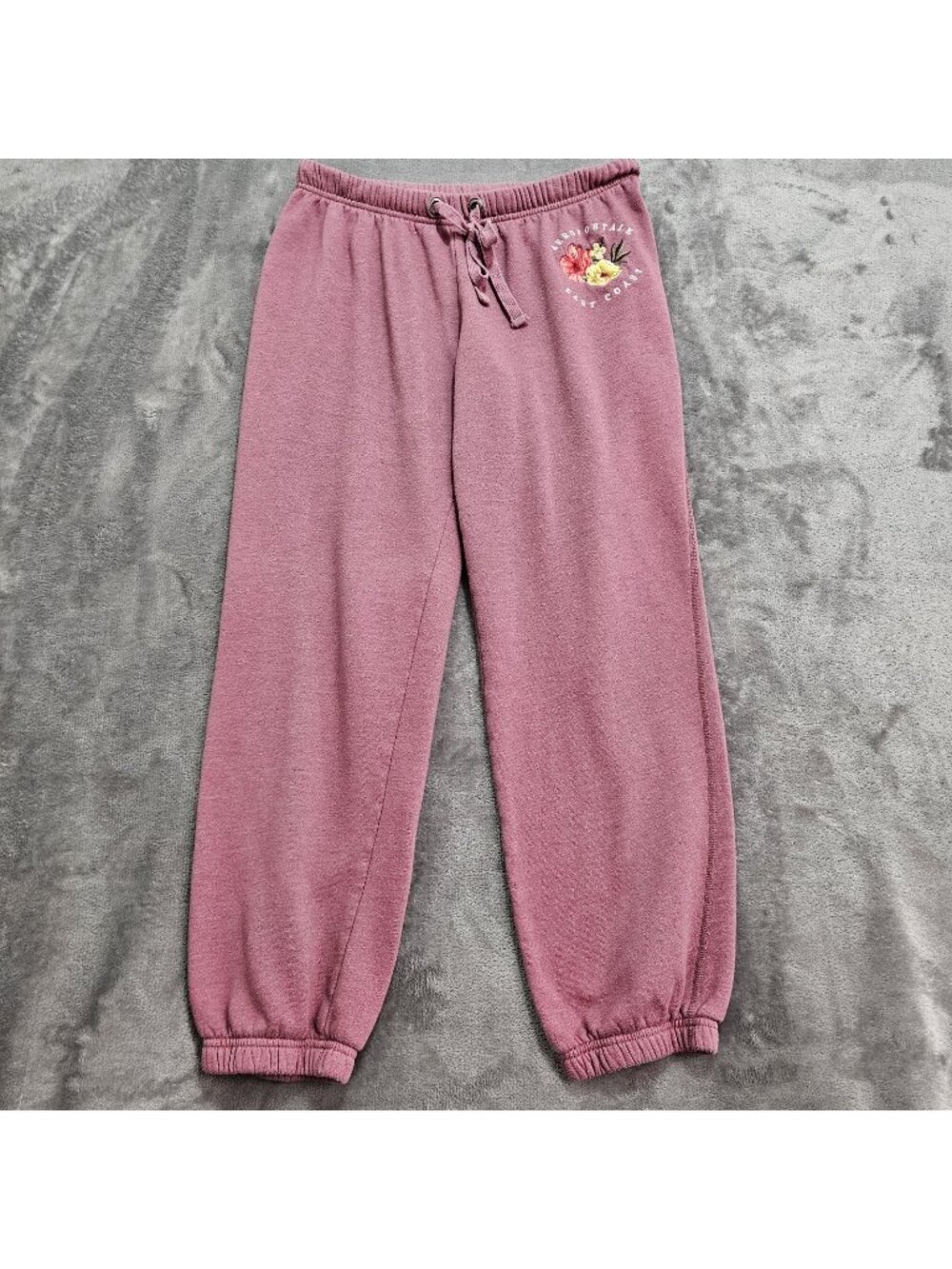 Aeropostale Womens Sweatpants Graphic Elastic Waist Size L Purple Pink Flower